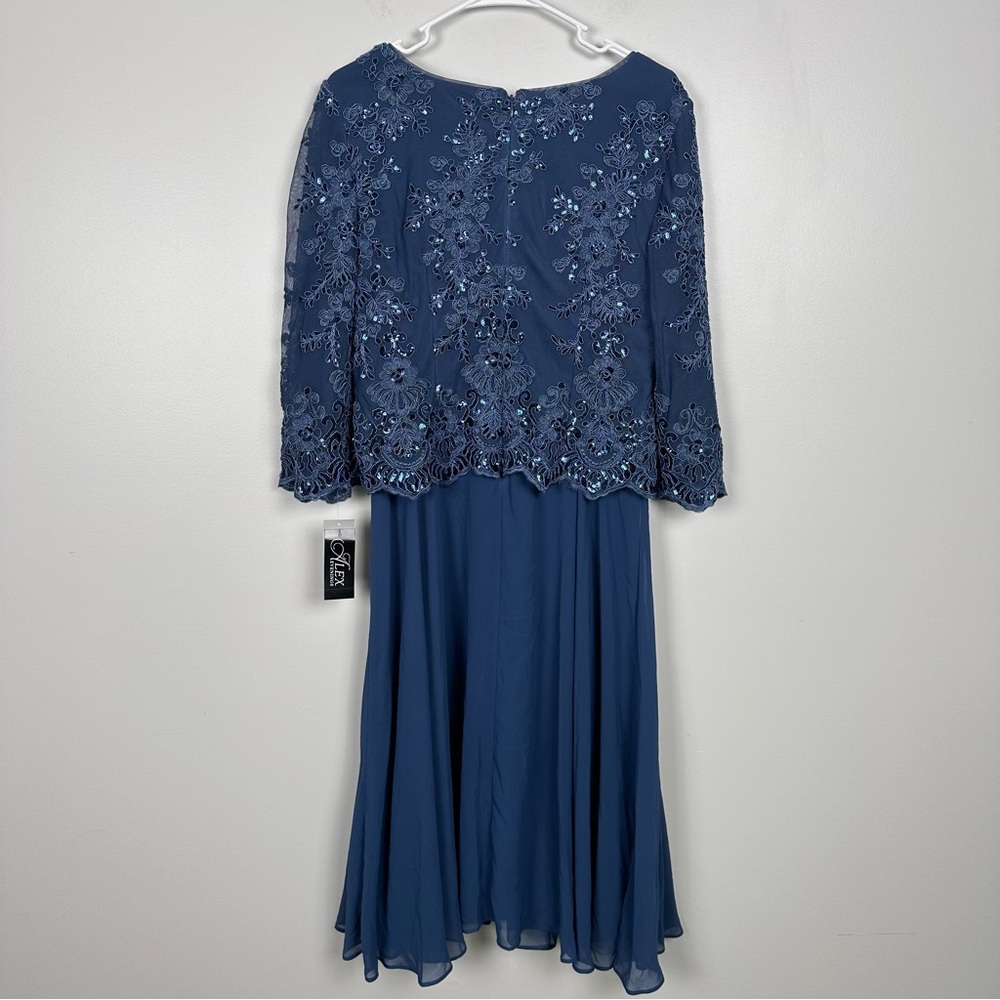 Alex Evenings 81171579 Mother of the Bride Tea Length Dress Vintage Blue - Picture 9 of 10